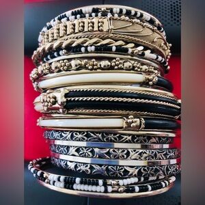 Boston Proper bracelets 23 Detailed Silvertone metal Bangles black ivory accents